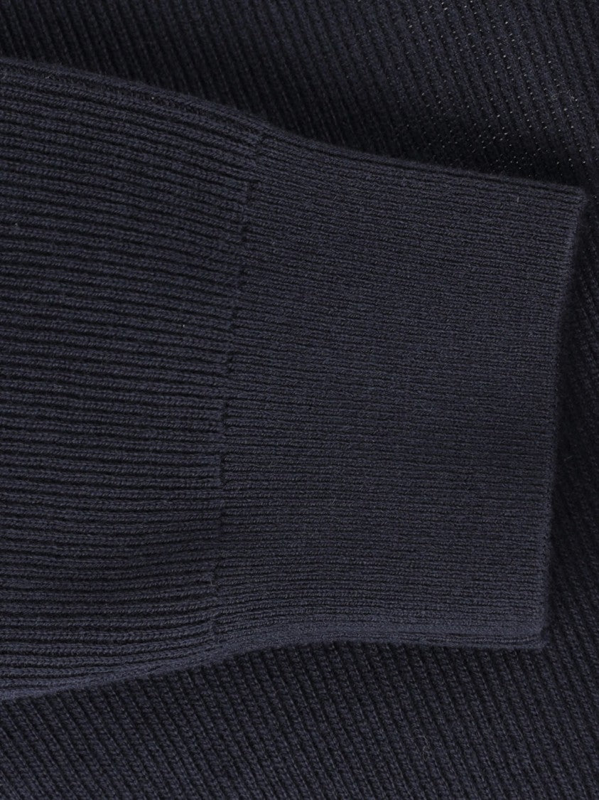 Closed High Collar Dark Blue Zip-Up Sweater
