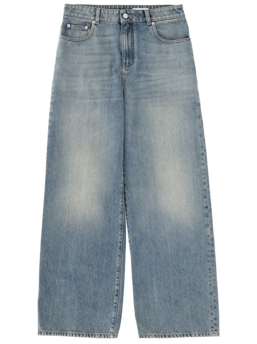 Alexander Mcqueen Wide Leg Cotton Faded Jeans