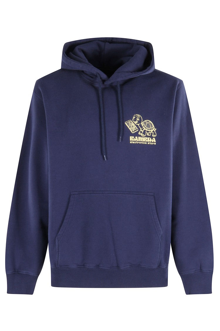 Edwin Maritim Blue Kamera Turtle Printed Cotton Hoodie