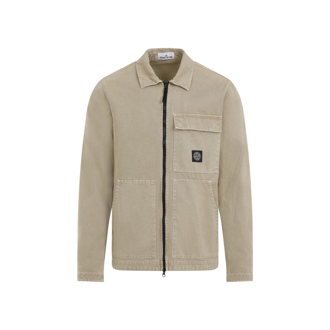 Stone Island Cotton Utility Jacket With Zip Closure And Front Pockets