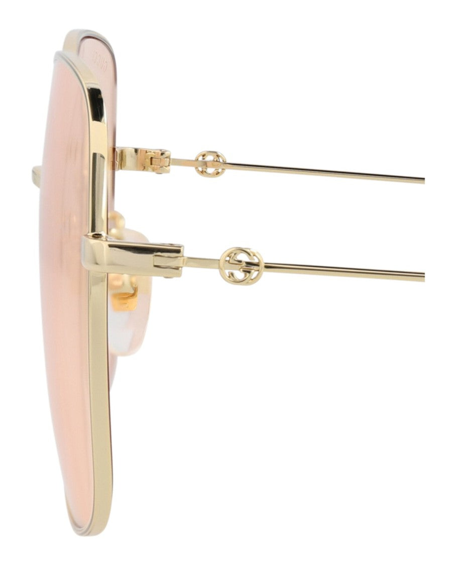 Gucci Square-Frame Metal Sunglasses With Decorative Temple Details