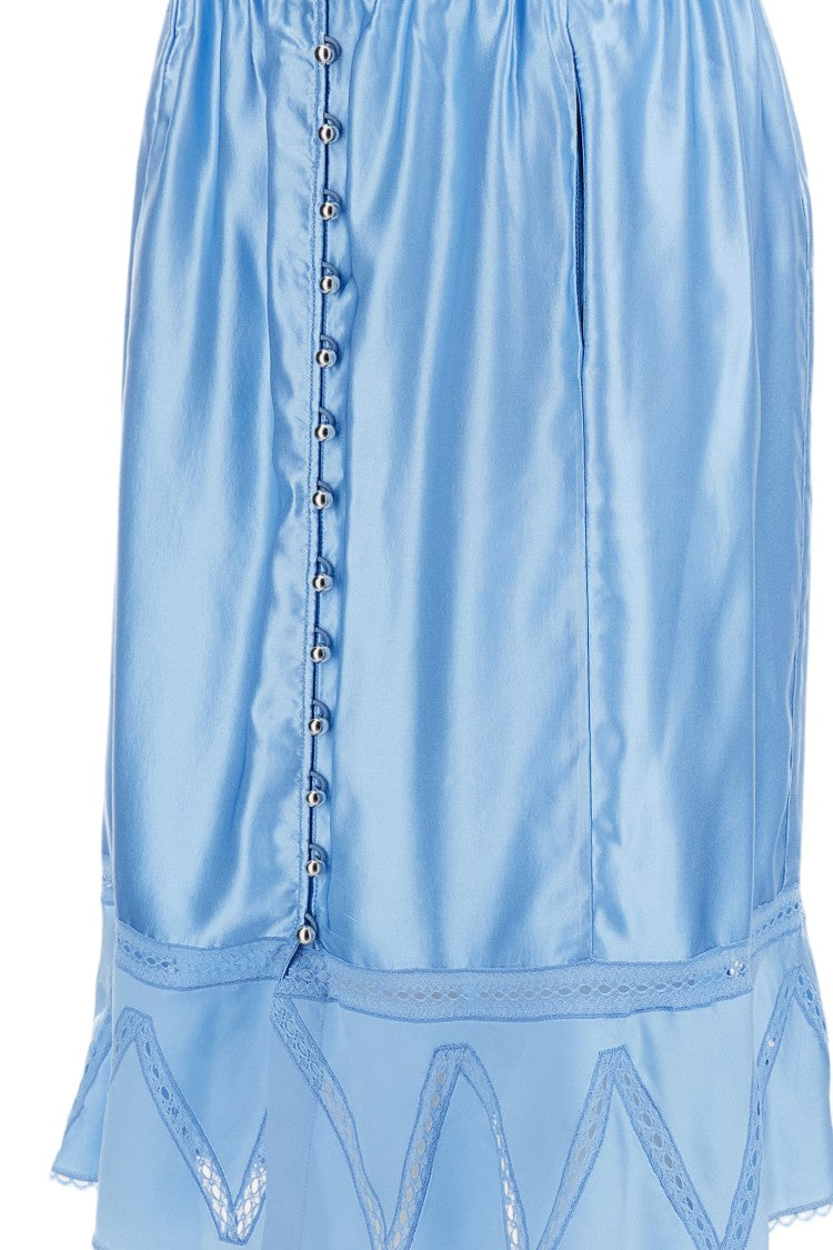 Rabanne Light Blue Flared Lace Silk-Blend Midi Skirt