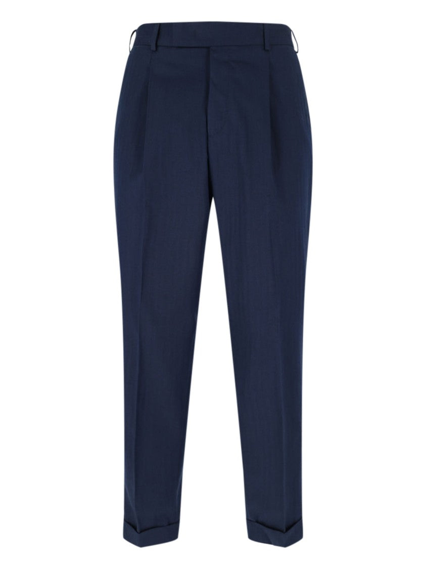 Pt Torino Navy High-Waisted Chino Pants With Straight Leg Design
