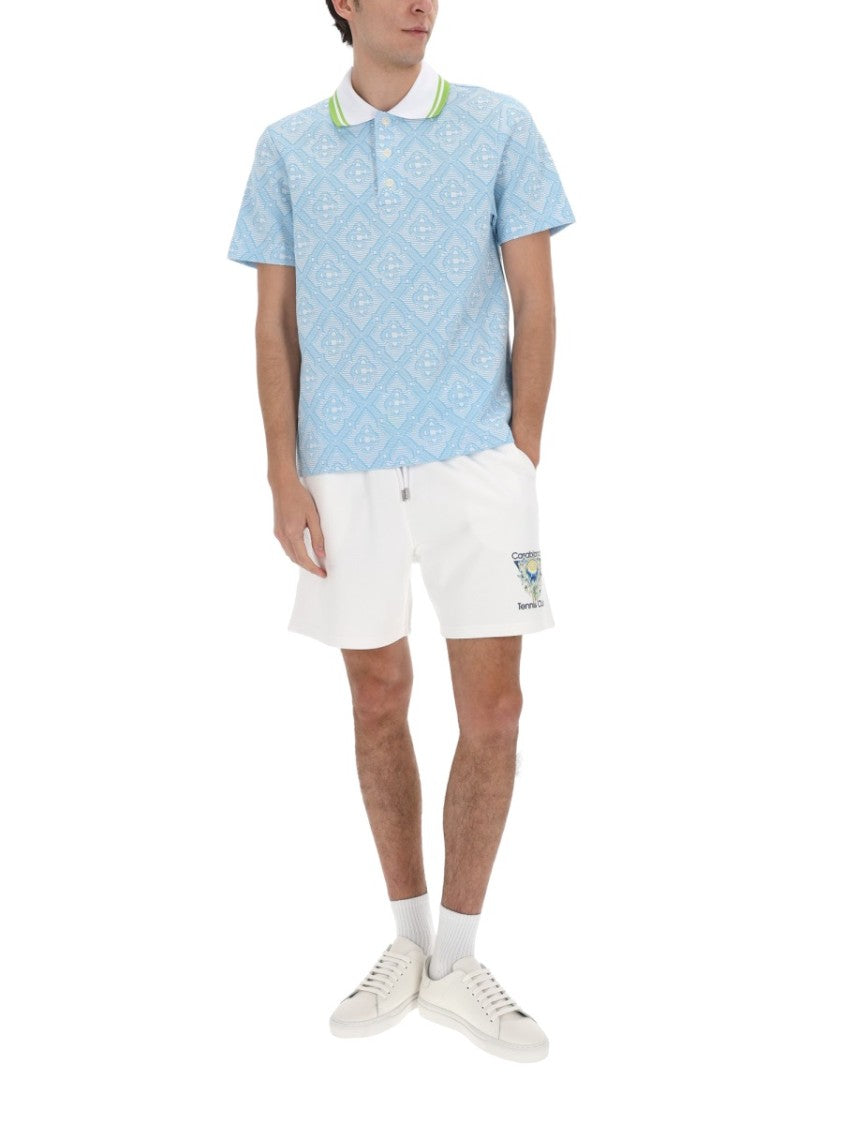 Casablanca Light Blue Geometric Pattern Polo Shirt