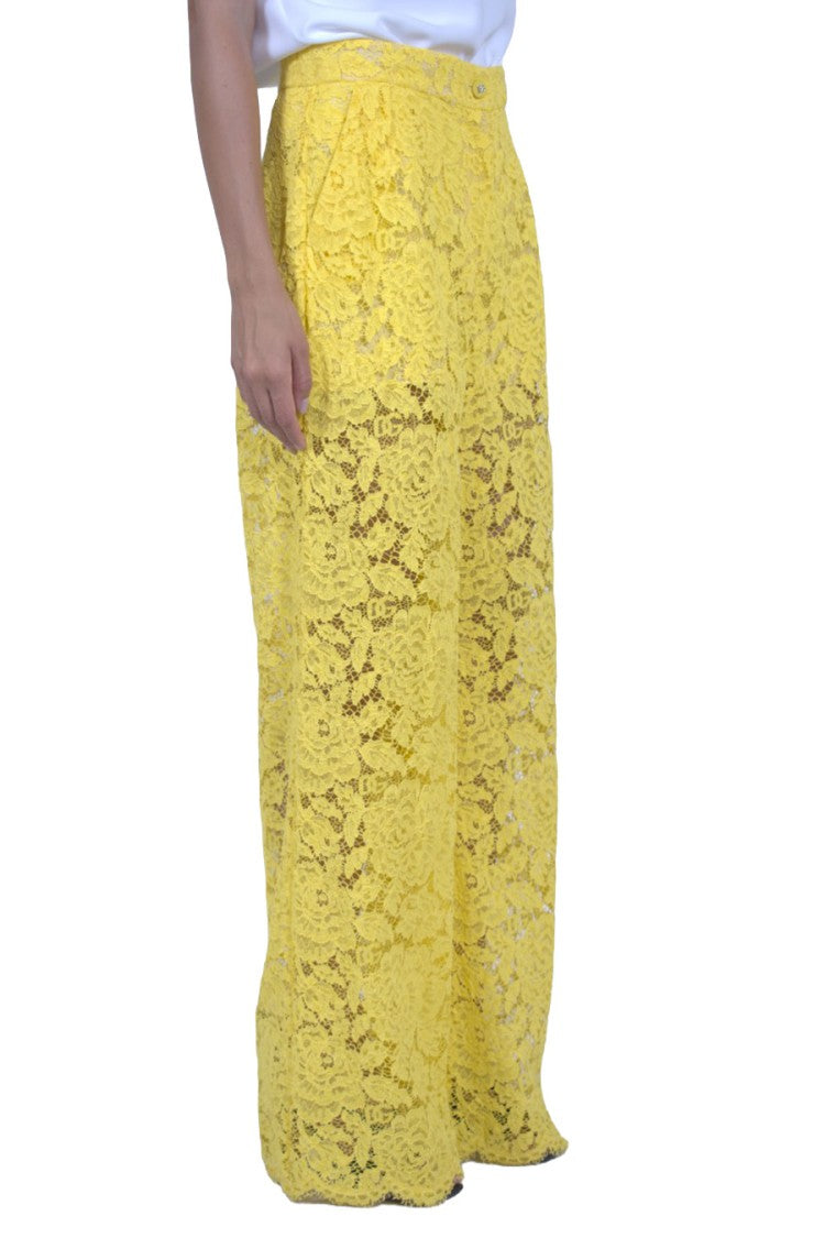Dolce & Gabbana Yellow Floral Lace Wide-Leg Viscose-Blend Pants