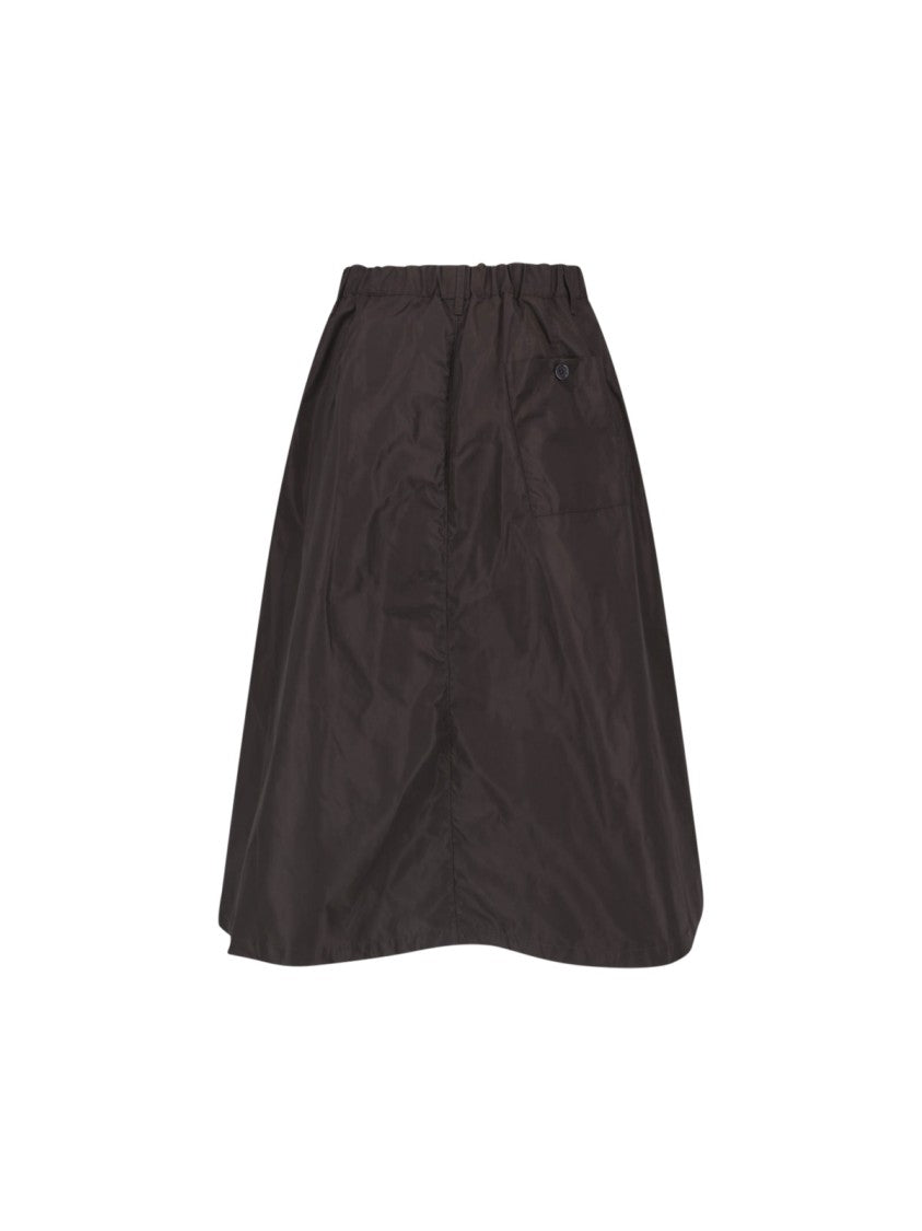Aspesi Brown Technical Fabric Elastic Waist Midi Skirt