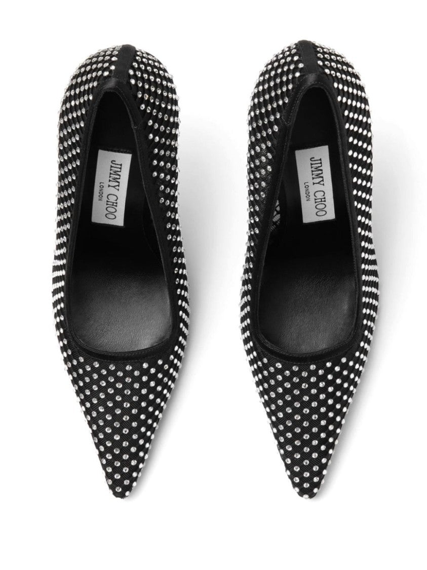 Jimmy Choo Pointed Toe Pumps With Mesh Overlay And Shimmering Studs
