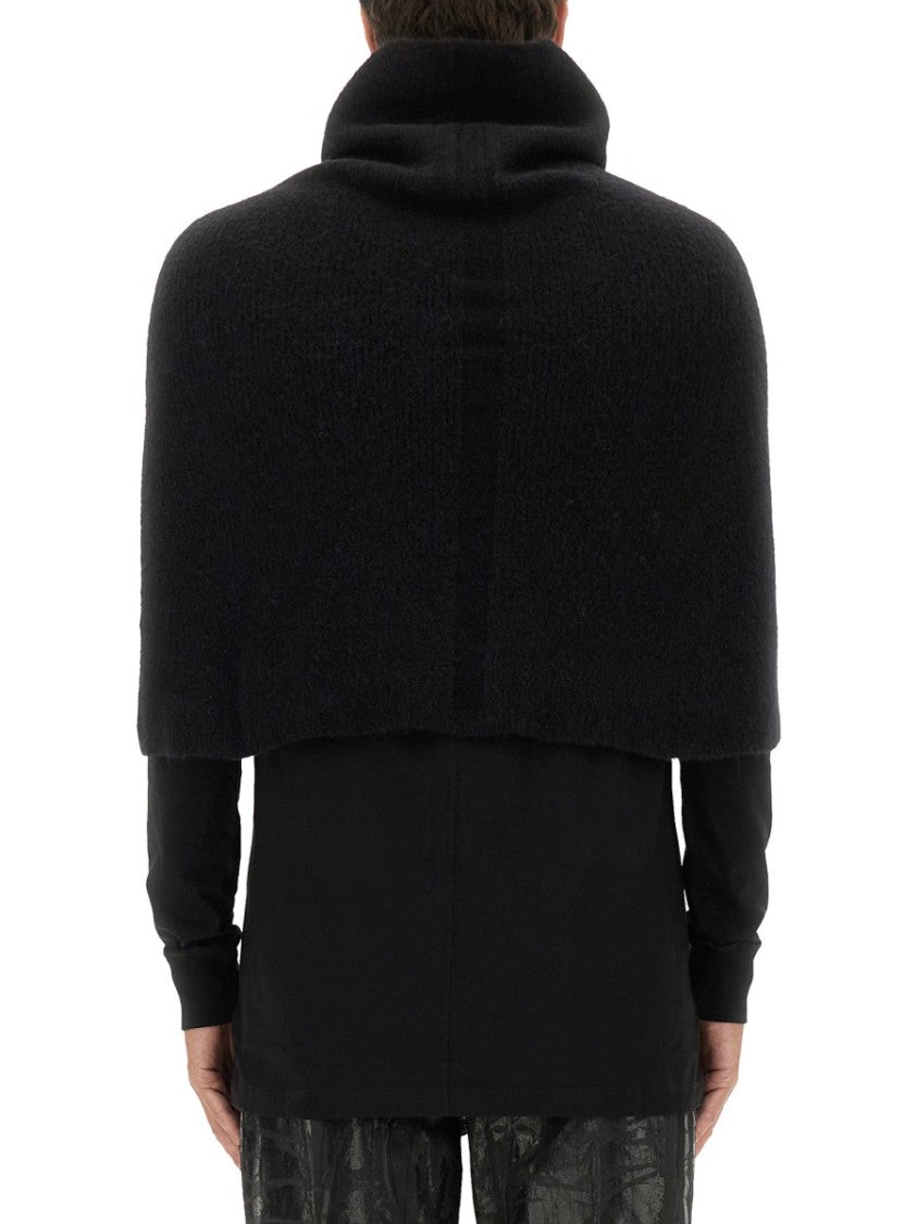 Rick Owens Knitted Cape With Soft Textured Fabric