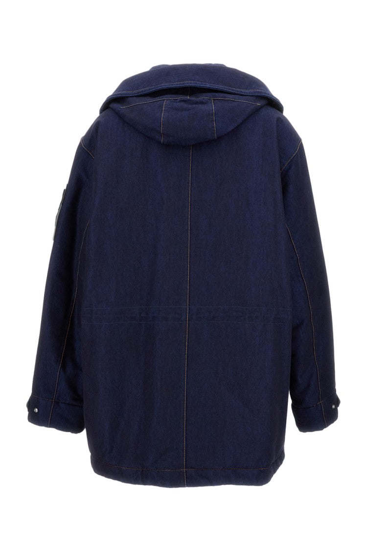 Stone Island Dark Blue Hooded Jacket With Button Closure