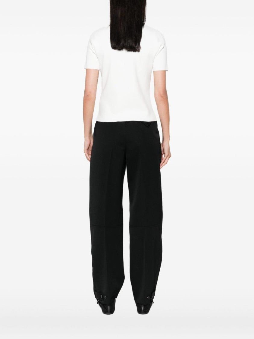 Max Mara Ribbed Knit White Short-Sleeve Top With Debossed Logo