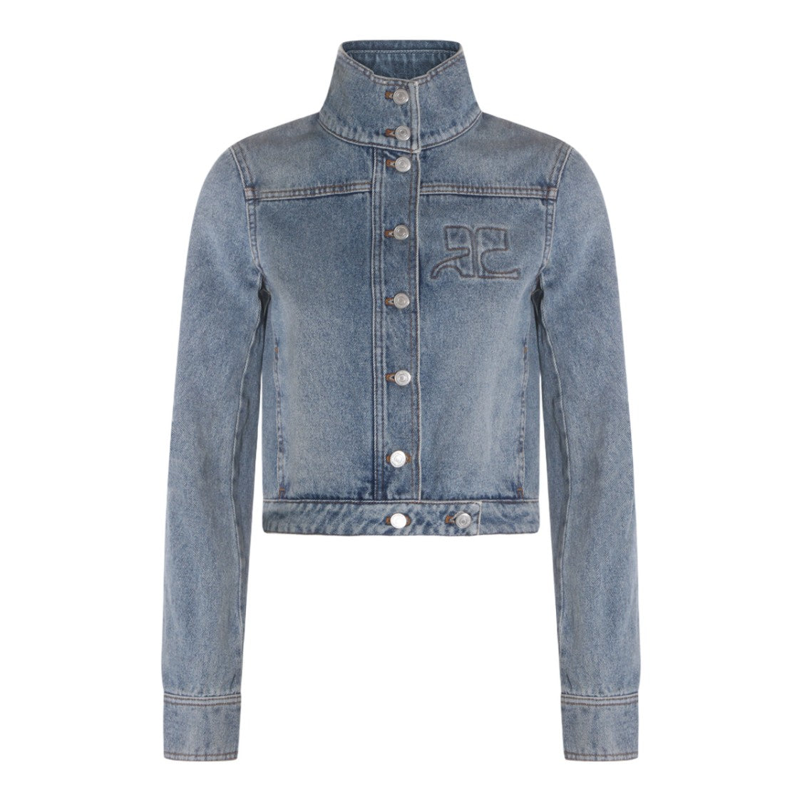 Courrèges Cropped Denim Jacket With High Stand Collar