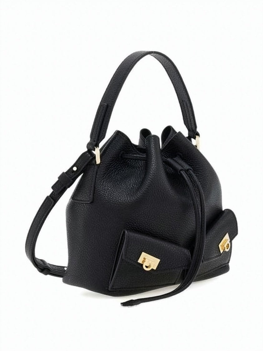 Salvatore Ferragamo Multi-Pocket Pebbled Leather Bucket Bag