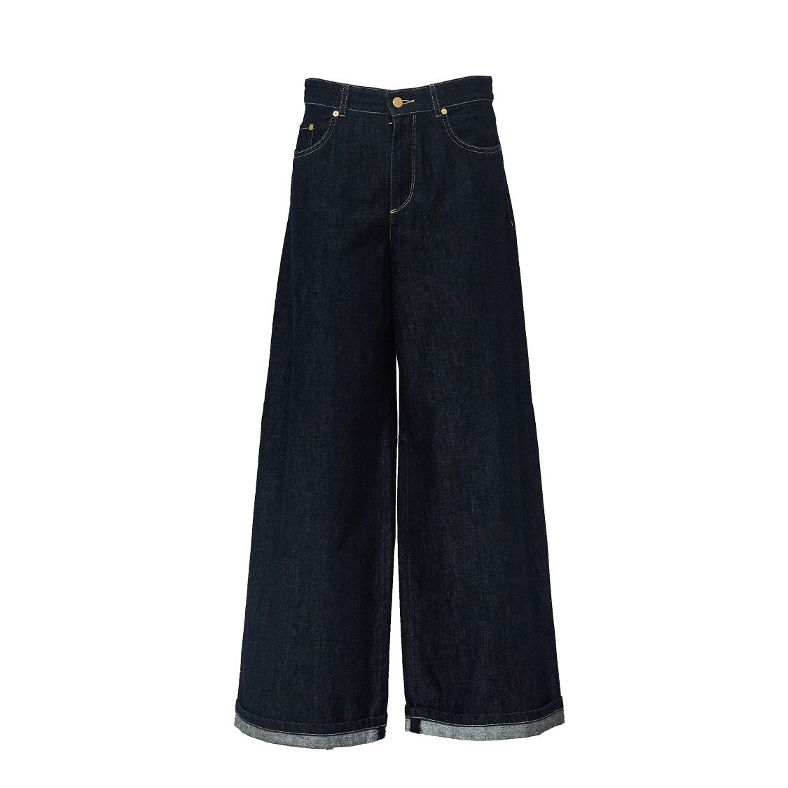 Max Mara Wide Leg Indigo Denim Jeans With Kapok Blend