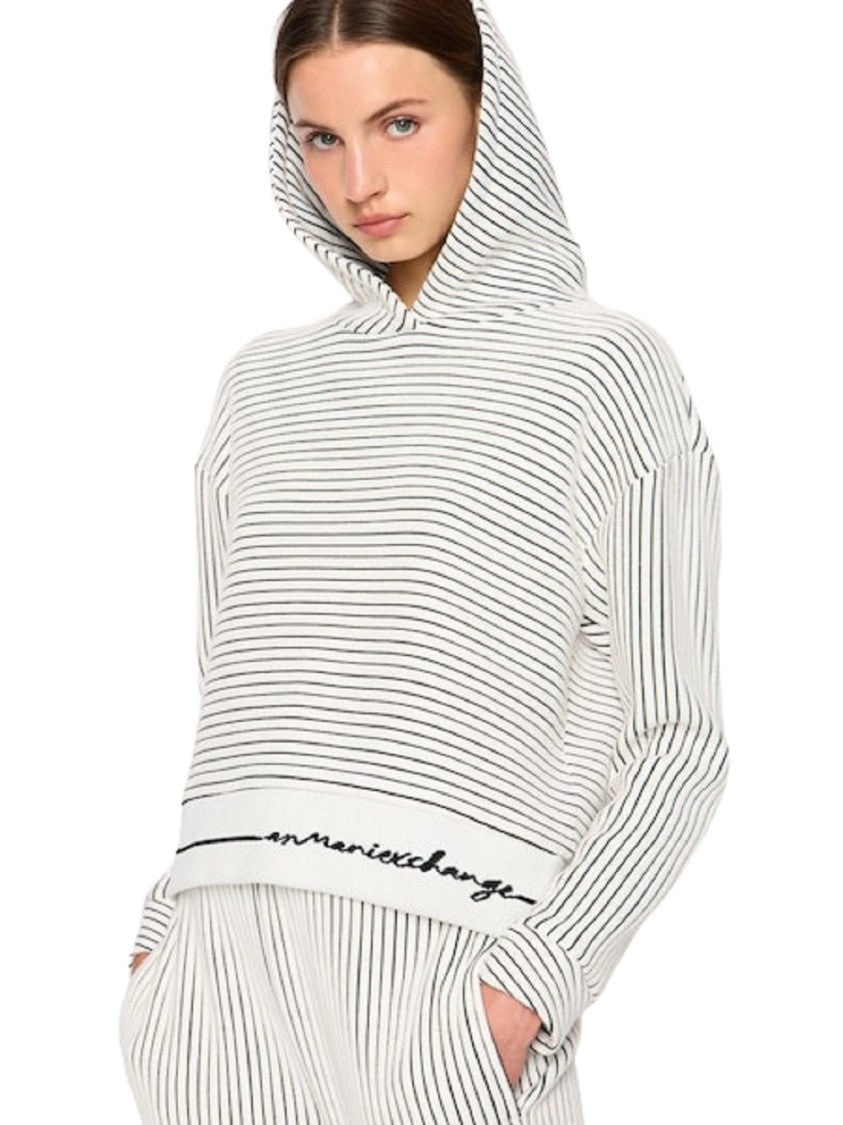 Armani Exchange Hooded Striped Sweatshirt With Signature Detail