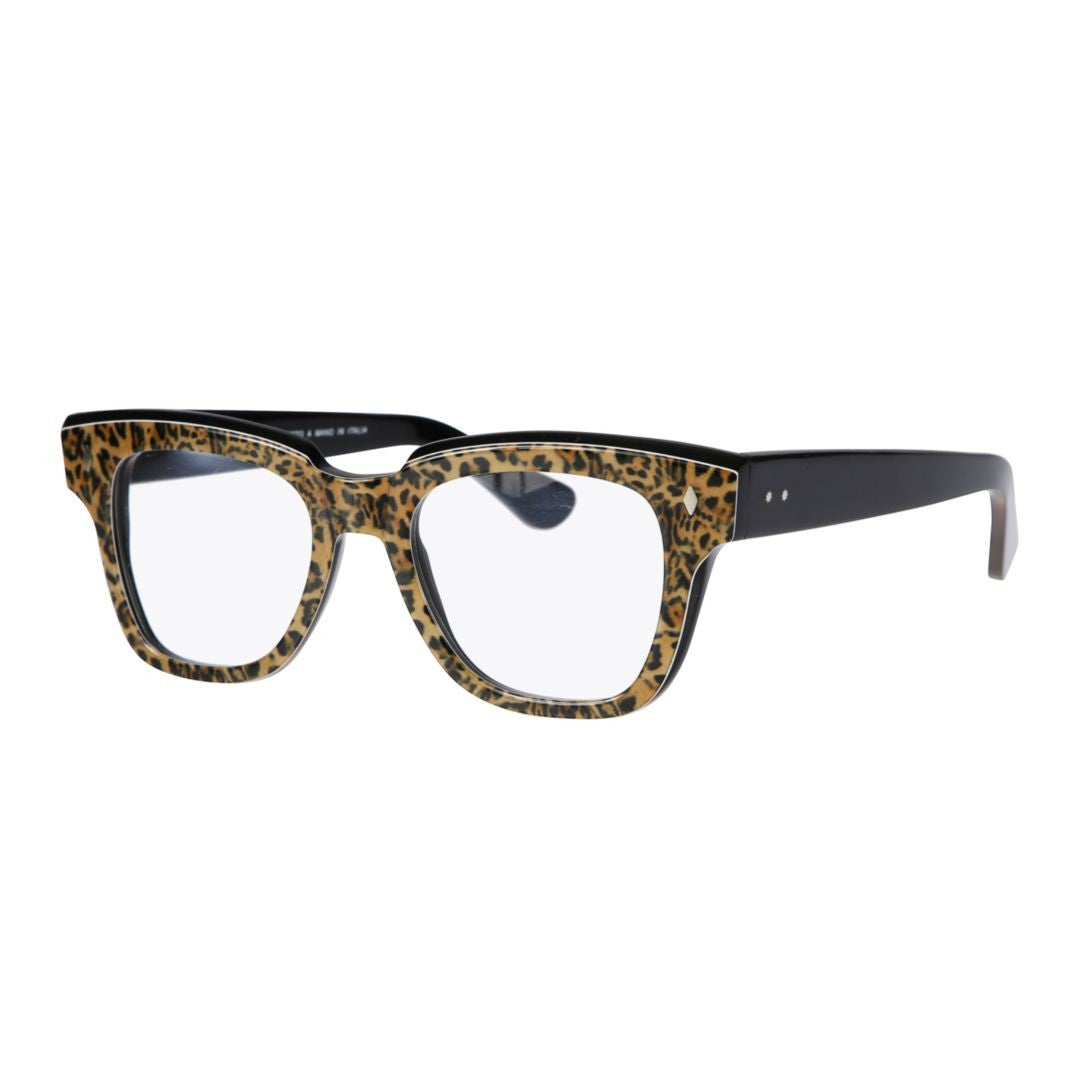 Kador Rombo Leopard Print Rectangular Frame Sunglasses With Black Temples