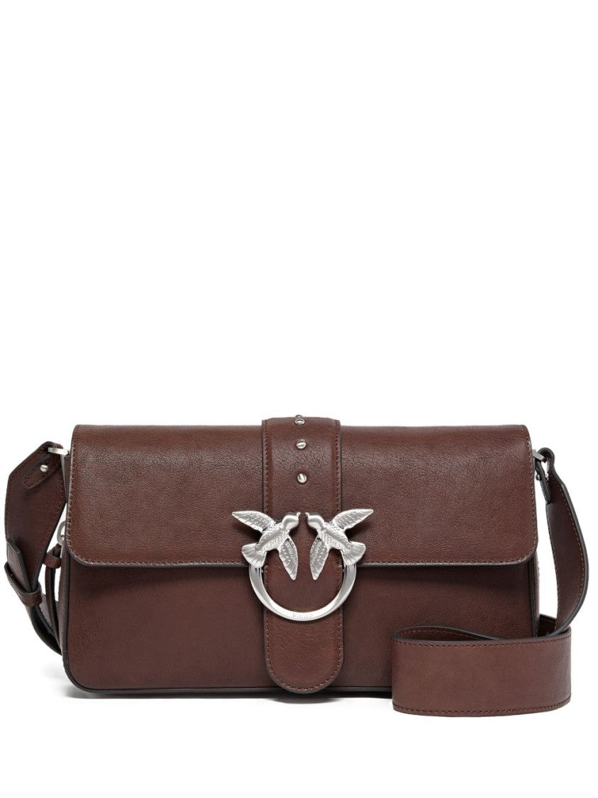 Pinko Rectangular Brown Leather Shoulder Bag