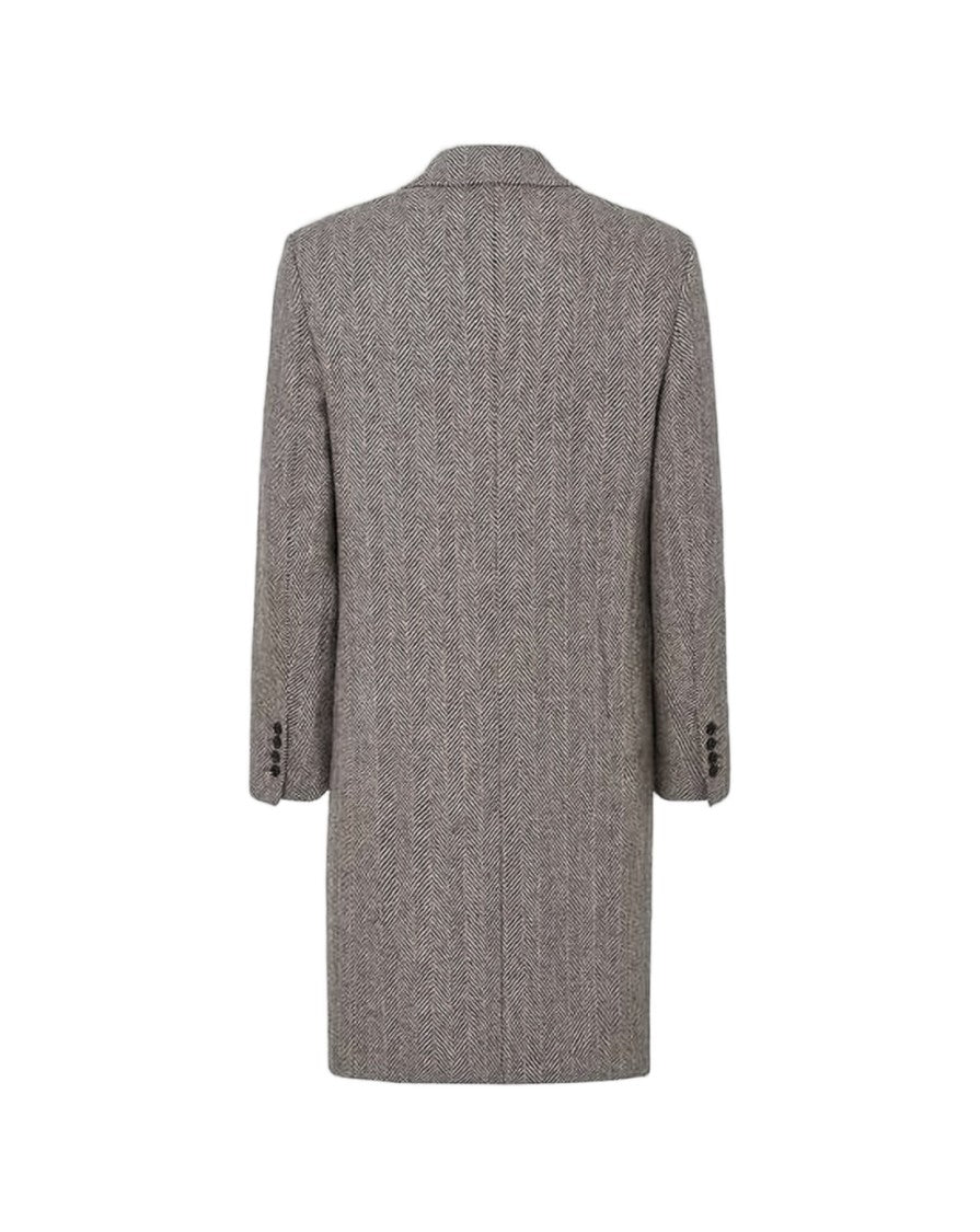 Ami Paris Classic Tailored Herringbone Wool Coat