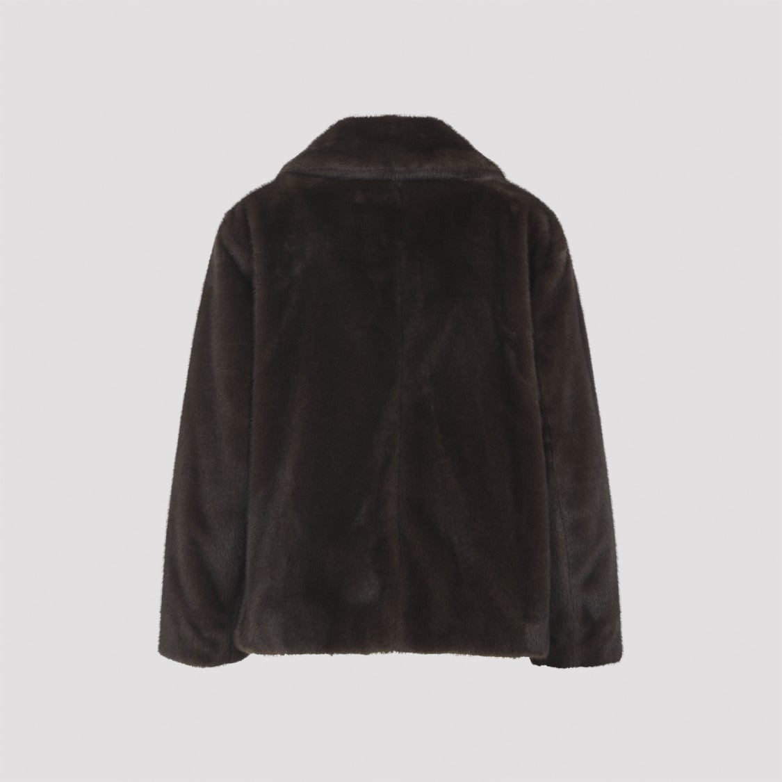 Max Mara Short Double-Breasted Coat In Rich Brown Artificial Fur
