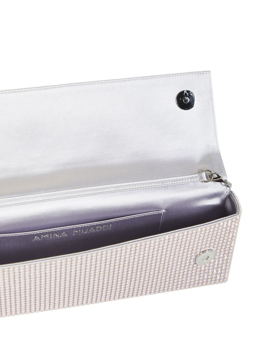 Amina Muaddi Grey Satin Clutch
