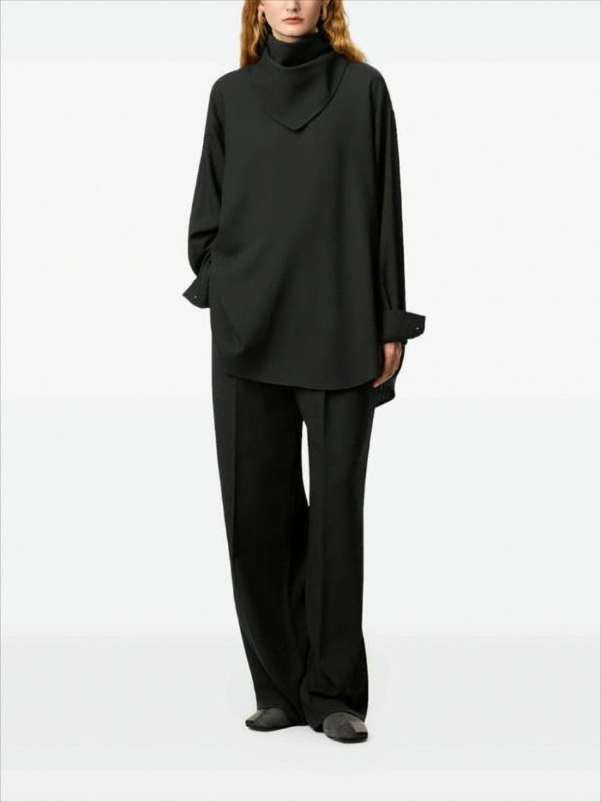 Ami Draped Collar Long-Sleeved Top With Scarf Detail
