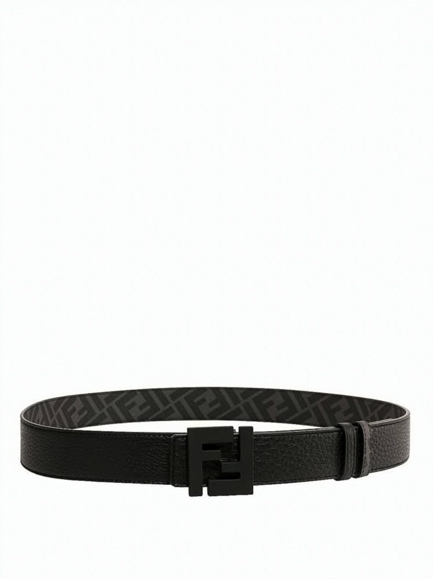 Fendi Textured Leather Belt With Geometric Matte Buckle