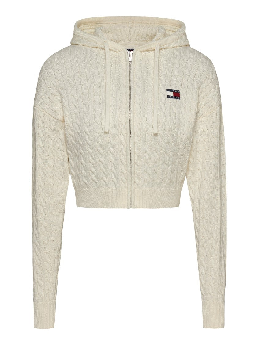 Tommy Jeans Full-Zip Cropped Hoodie With Textured Cable Knit