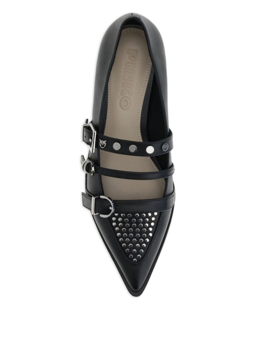 Pinko Pointed Toe Flat Shoes With Straps And Stud Accents