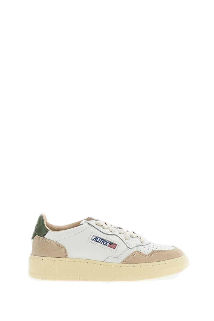 Autry Medalist Low Suede-Trim Leather Sneakers
