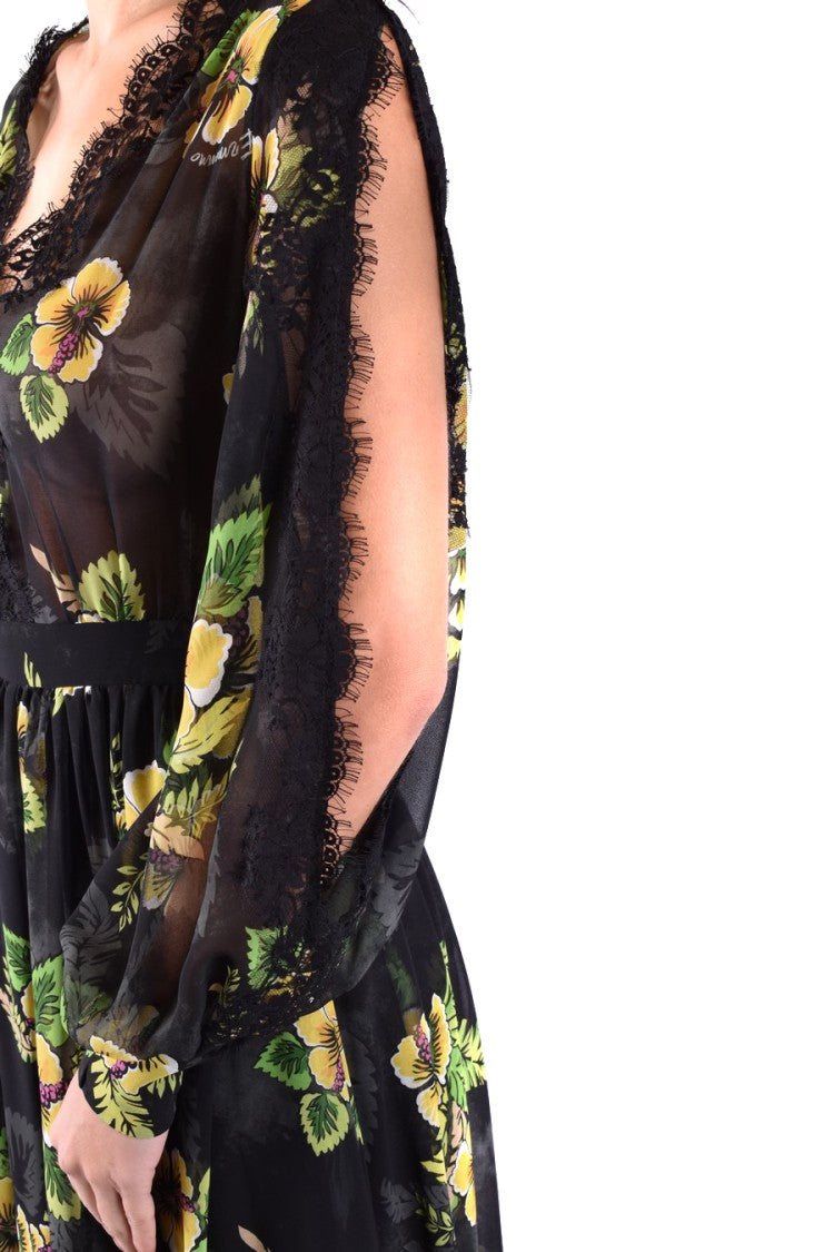 Ermanno Black Polyester Floral-Print Maxi Dress