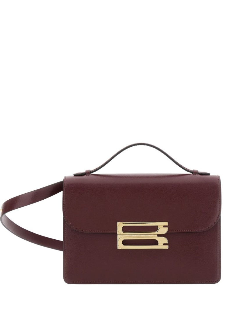 Victoria Beckham Structured Bordeaux Shoulder Bag With Gold-Tone Clasp