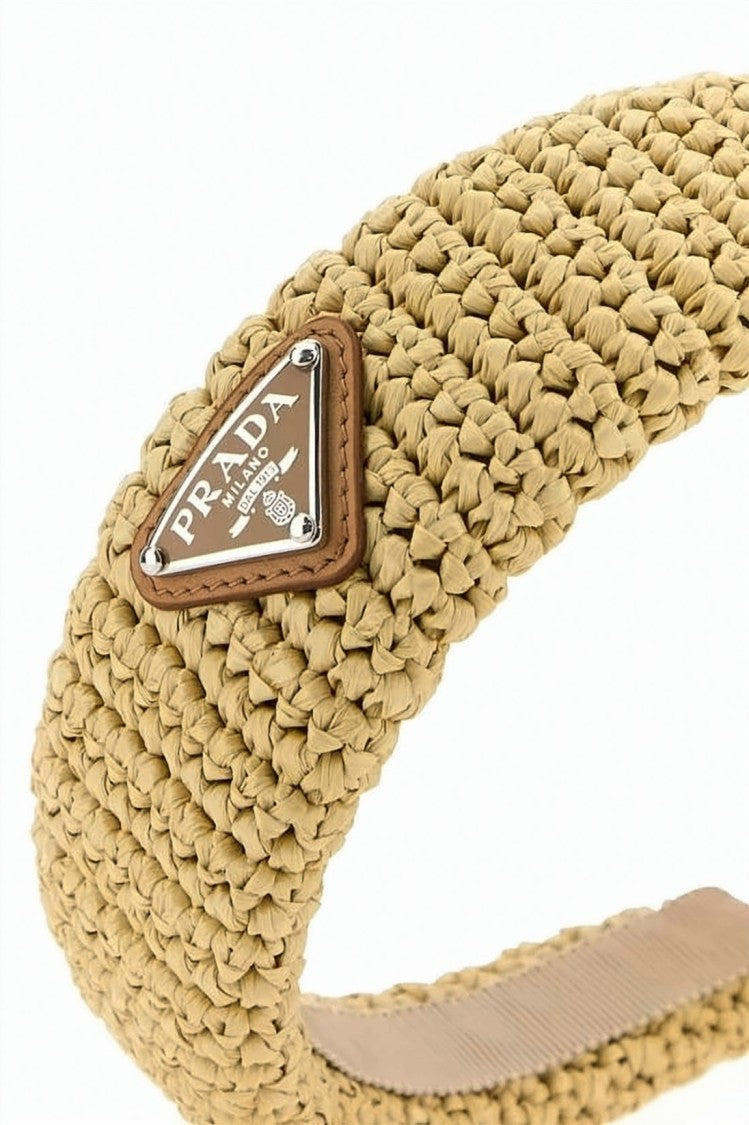 Prada Textured Braided Headband With Triangular Logo Plaque
