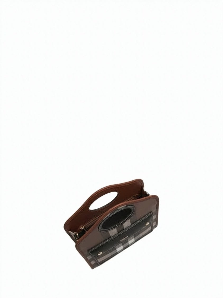 Burberry Structured Brown Check Tote Bag With Cut-Out Handle