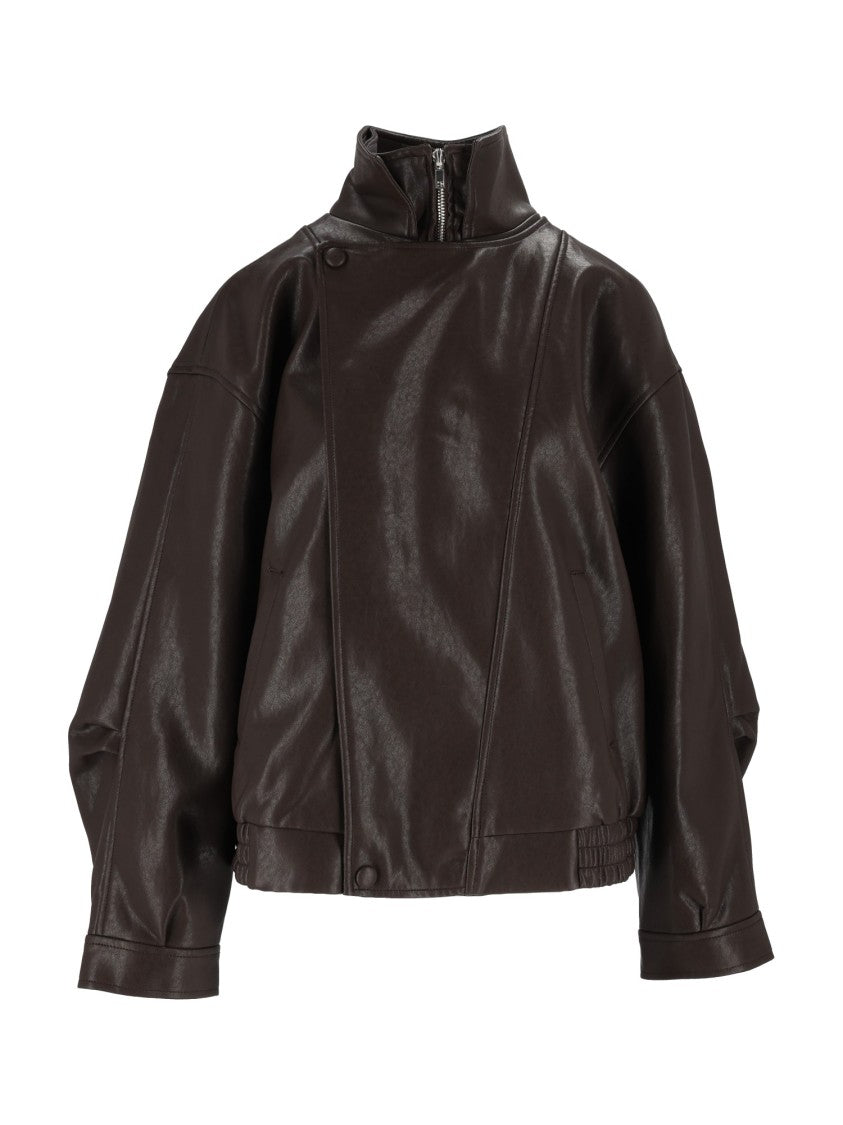 Eleh Dark Brown Glossy High Collar Cropped Jacket