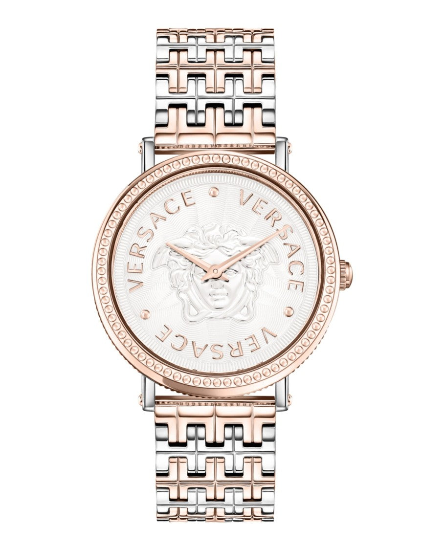 Versace Two-Tone Bracelet Watch With Silver Guilloche Dial