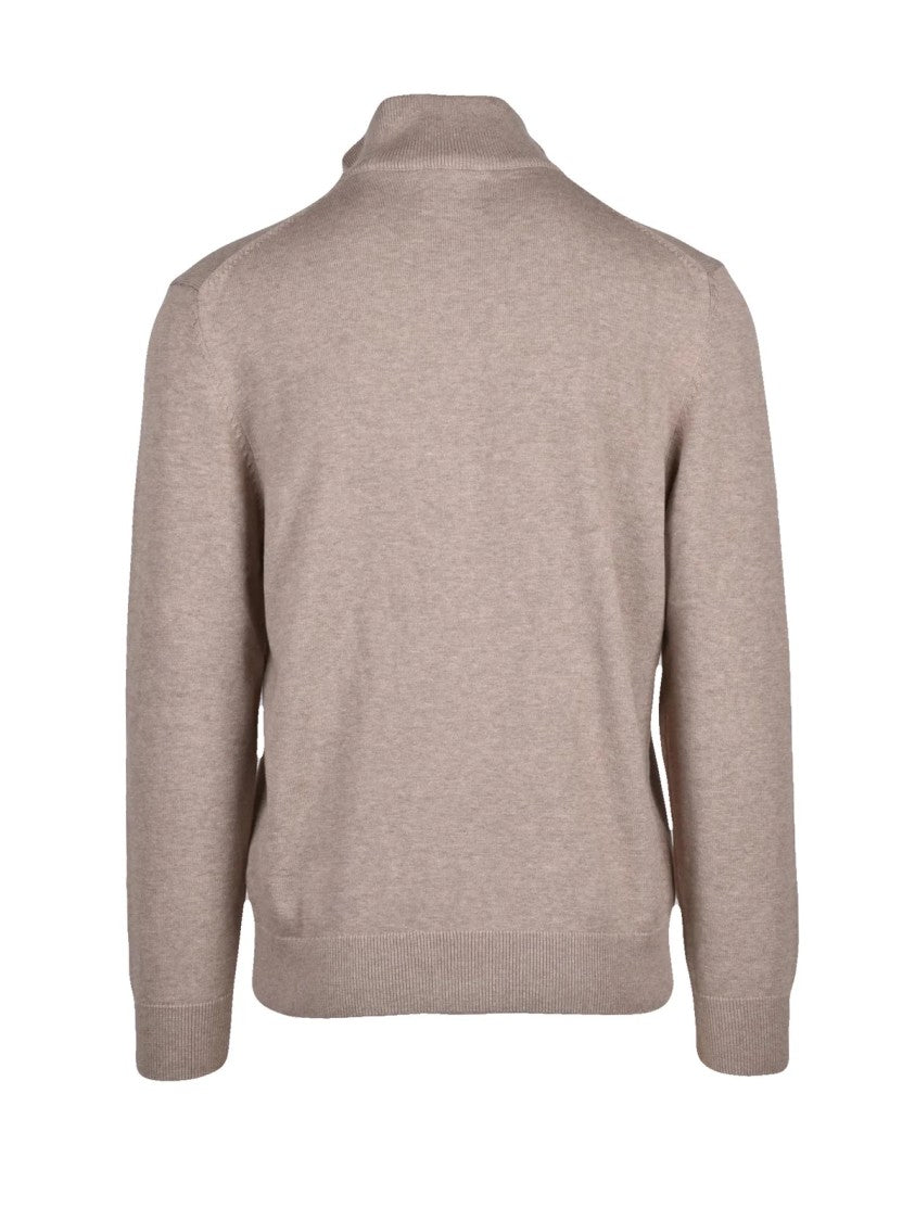 Gant Beige Zip-Through High Collar Cotton Cardigan