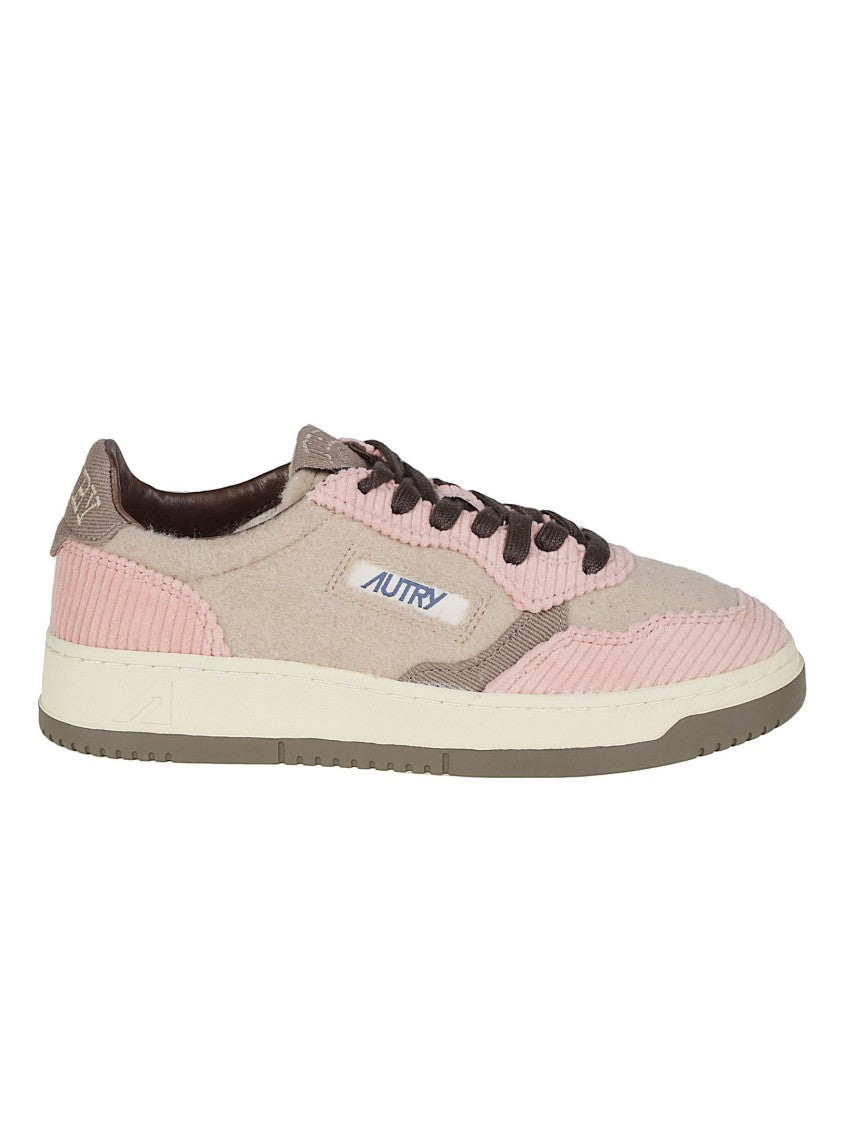 Autry Beige Medalist Low Textured Polyester Sneakers