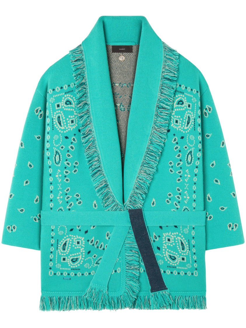 Alanui Jacquard Bandana Cardigan With Fringed Edges