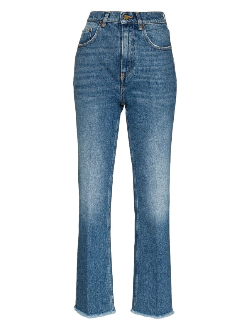 Golden Goose Blue Stud Detail Frayed Cotton Trousers