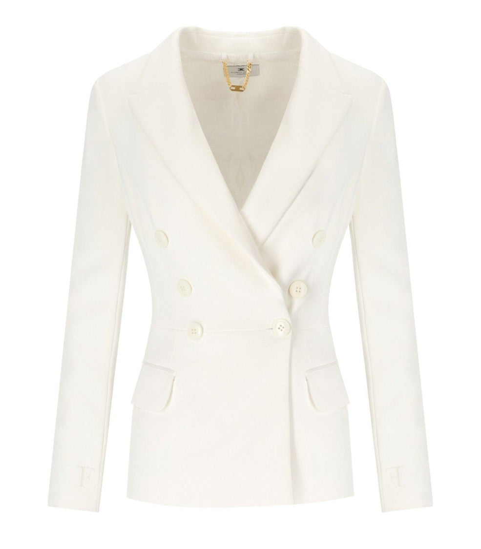 Elisabetta Franchi Ivory Crepe Double-Breasted Jacket