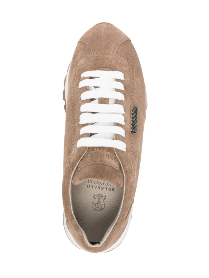 Brunello Cucinelli Beige Monile Detail Suede Sneakers