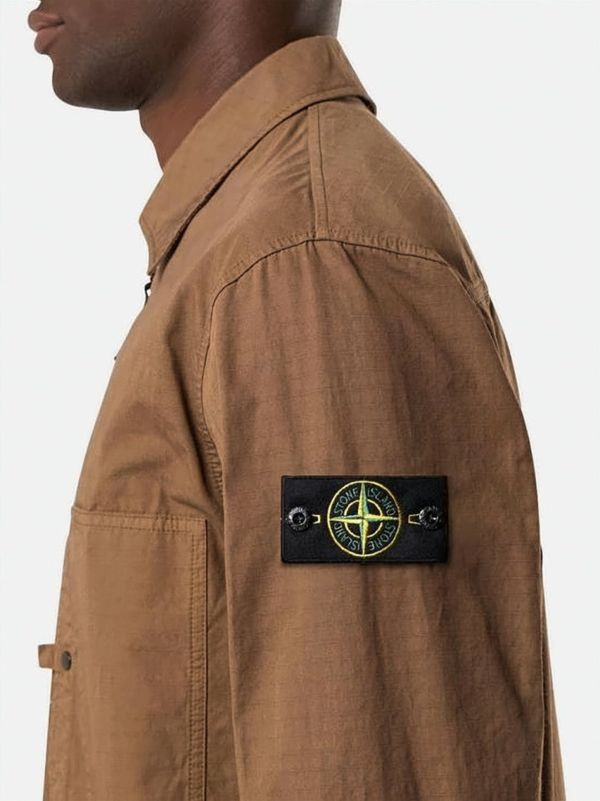 Stone Island Casual Brown Cotton Jacket With Classic Collar