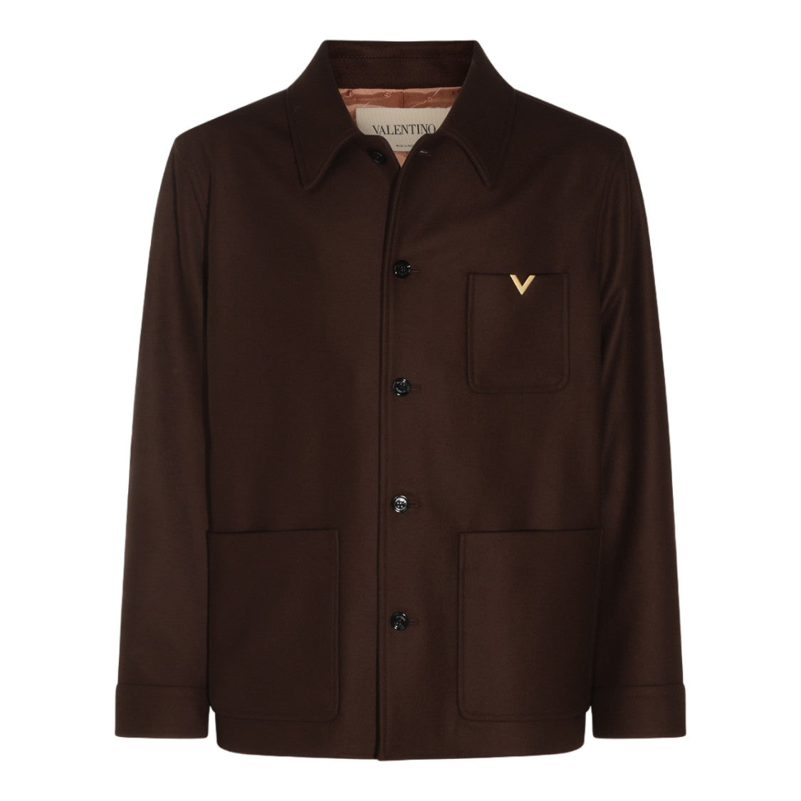 Valentino Structured Brown Jacket With Classic Collar And Metallic Detail