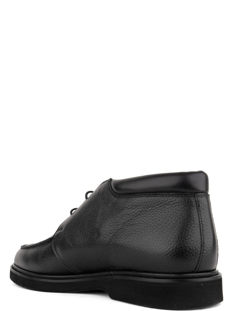 John Harrison Black Pebbled Leather Lace-Up Boots