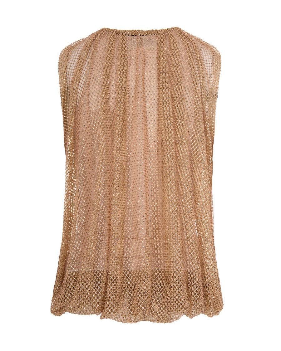 Sportmax Camel Mesh Top With Crystals
