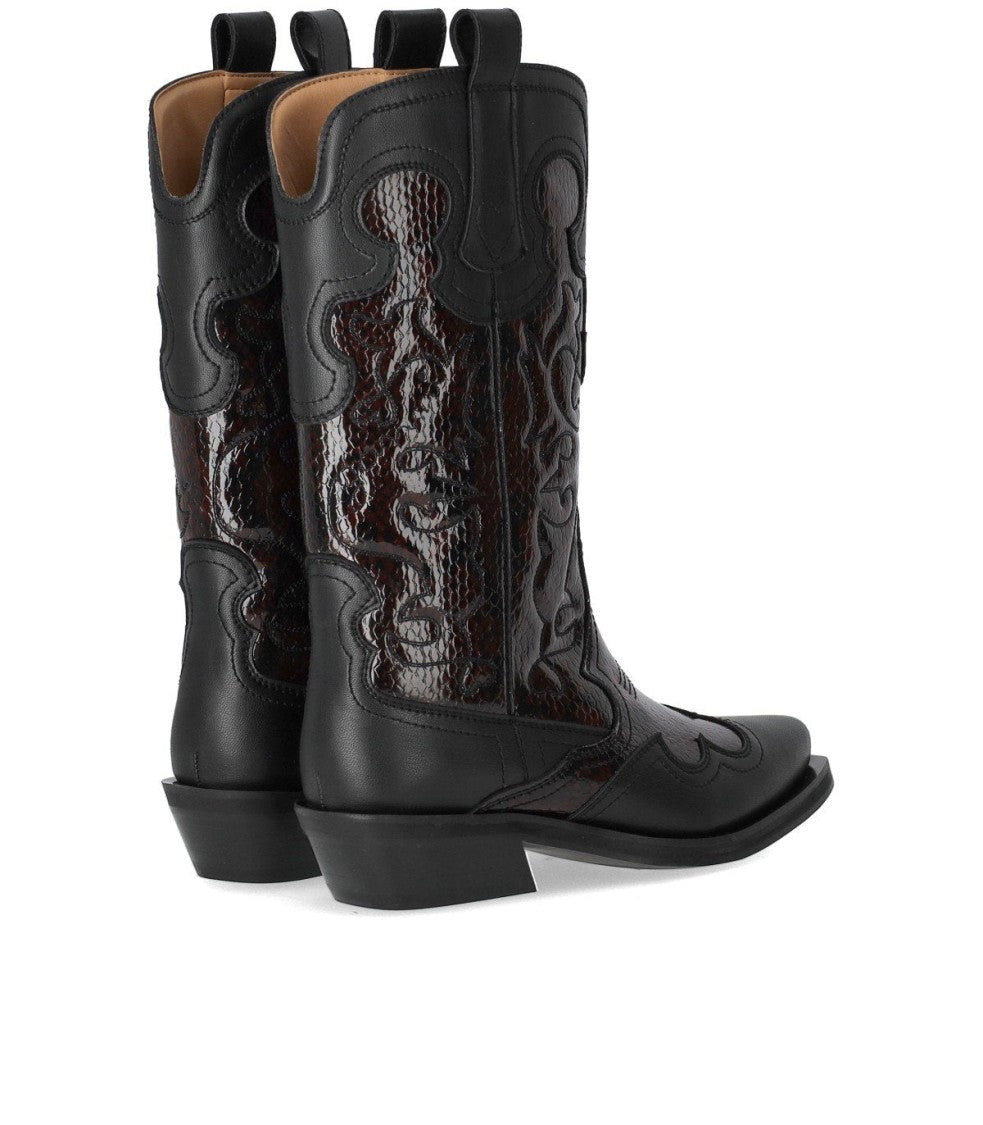 Ganni Black Reptile Effect Texan Boot