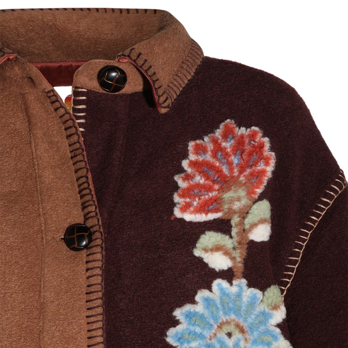 Farm Rio Patchwork Floral Whipstitch Long Coat