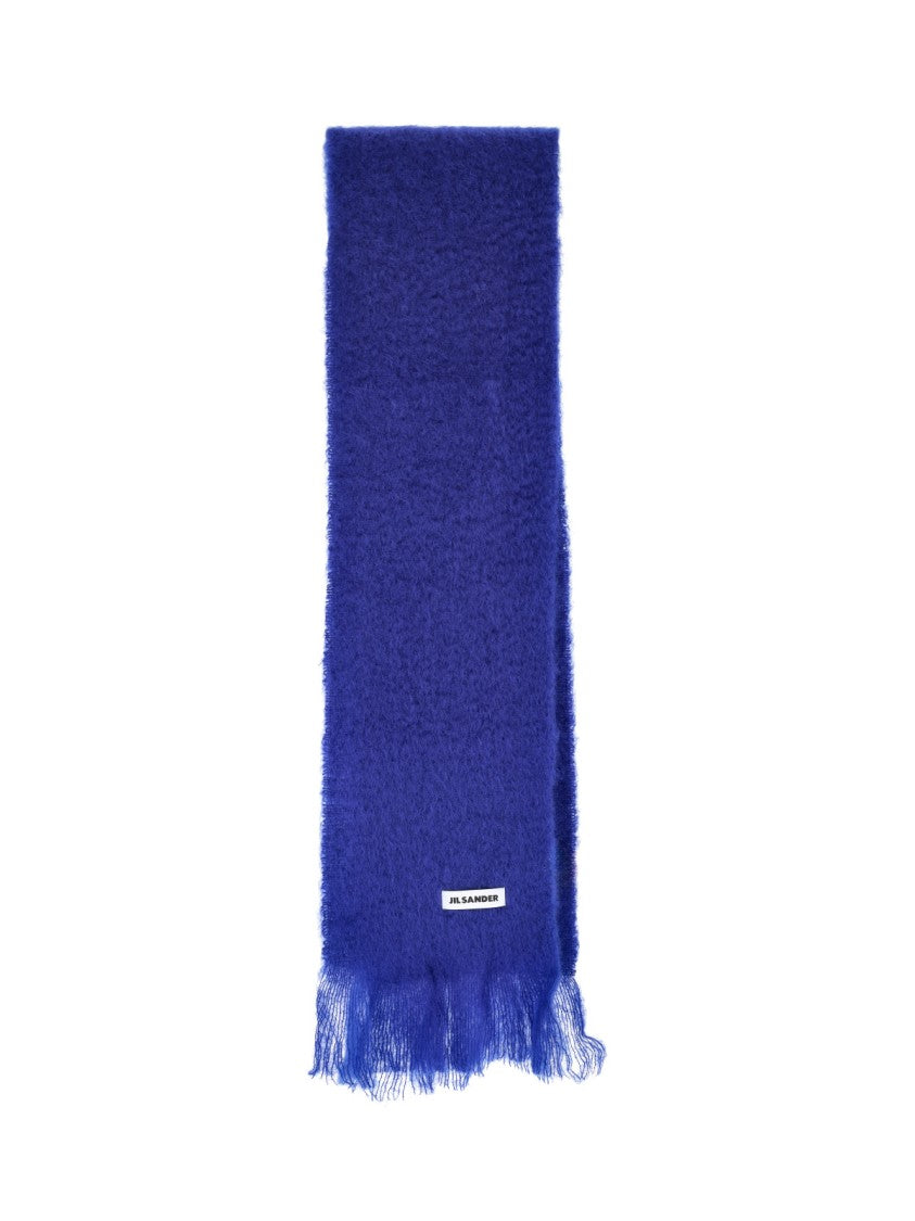 Jil Sander Blue Mohair Blend Fringed Scarf