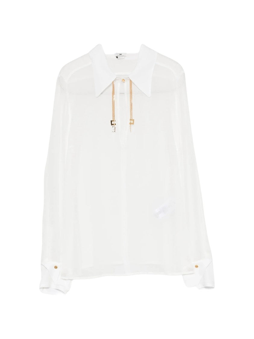 Elisabetta Franchi Camicia Sheer White Blouse