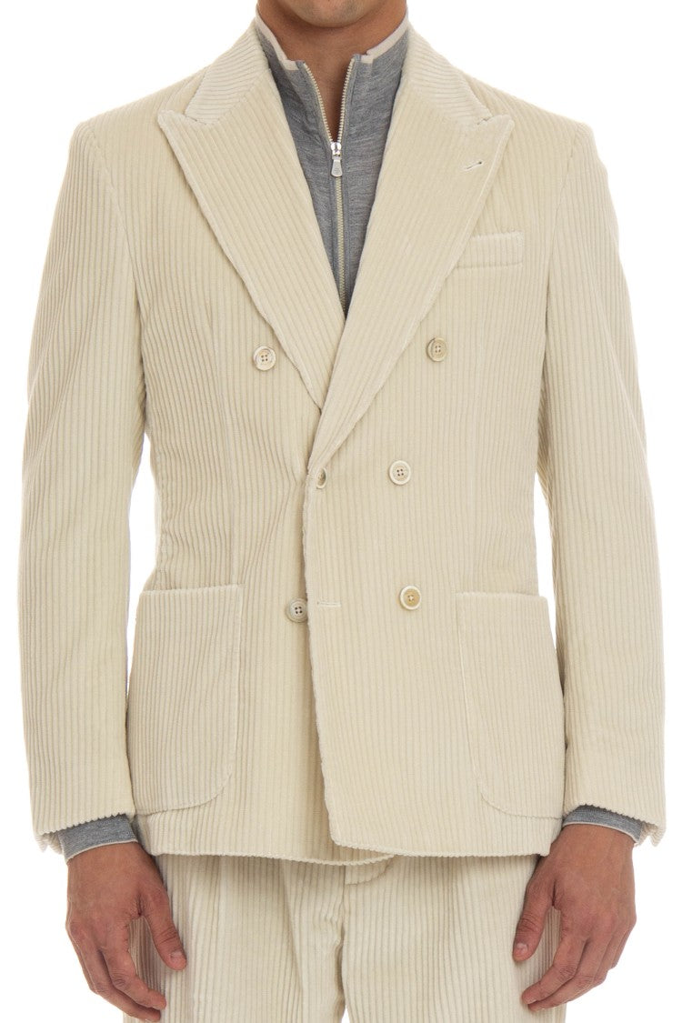 Eleventy Double-Breasted Velvet Jacket Costa Roccia