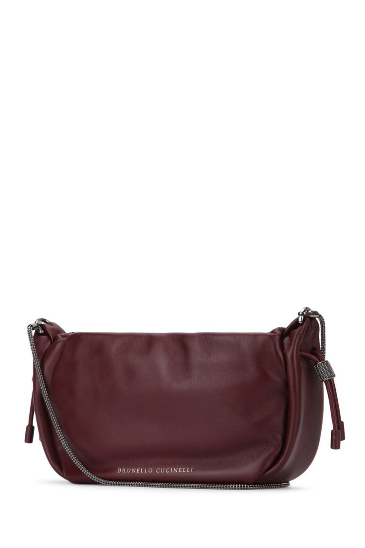 Brunello Cucinelli Elegant Deep Burgundy Leather Shoulder Bag